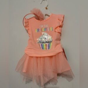 NWT wonder Nation Peach Birthday Girl with Tulle Skirt 3 PC Set Size 12 Months